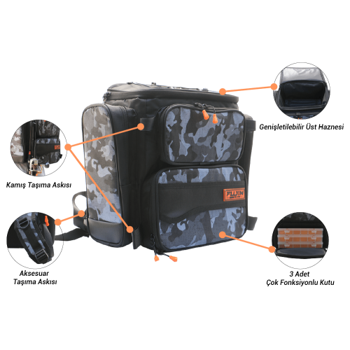 Fujin Black Camo Back Pack - Balikçi Sirt Çantasi Fujin Black Camo Back Pack - Balikçi Sirt Çantasi