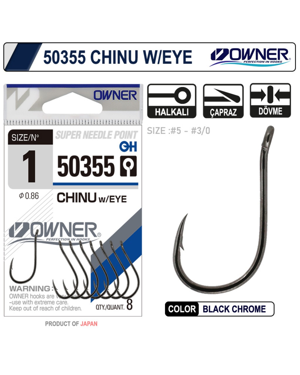 Owner 50355 Chinu W/ Eye Gun Black Igne no:1/0