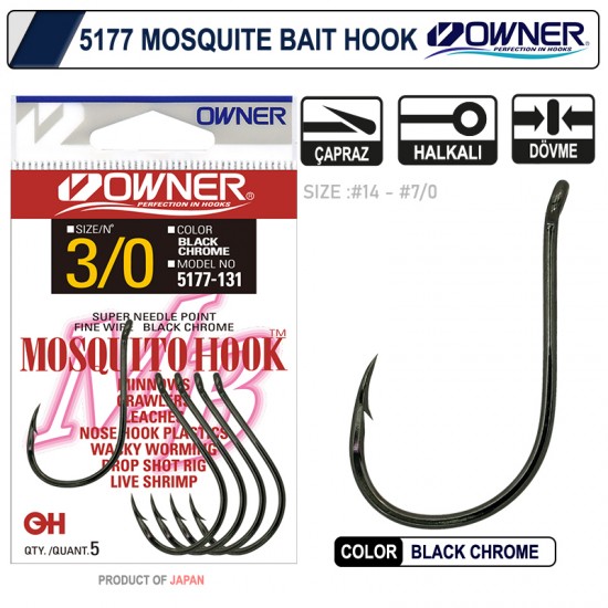 Owner 5177 Mosquito Hook Black Chrome Sinek Igne no:1/0