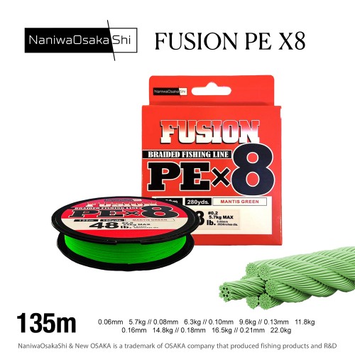 NANIWAOSAKASHI FUSION 8X 135MT 0,18MM MANTIS GREEN NANIWAOSAKASHI FUSION 8X 135MT 0,18MM MANTIS GREEN