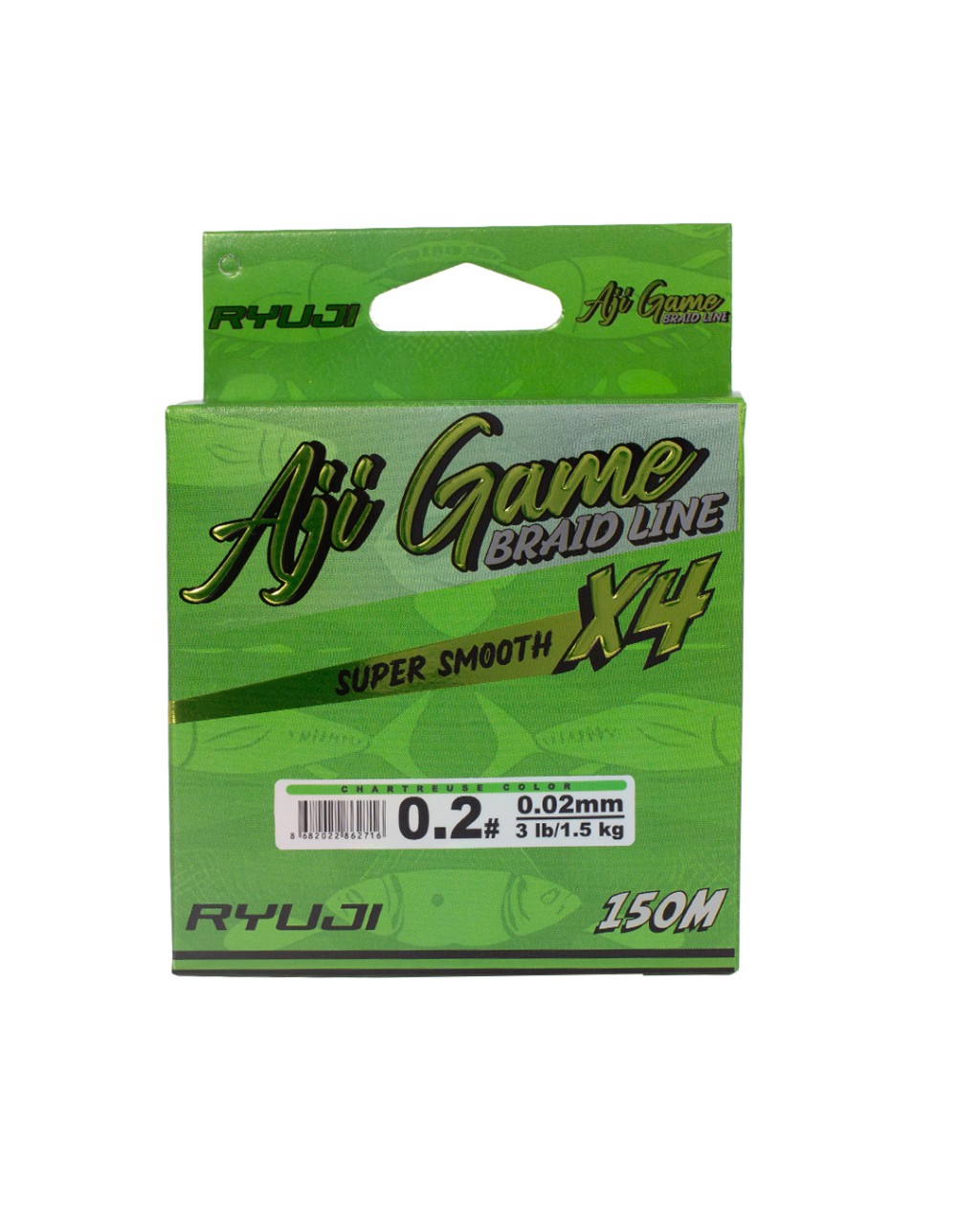 RYUJI AJI GAME 4X, 0.02MM 150M, CHARTREUSE IP MISINA    	