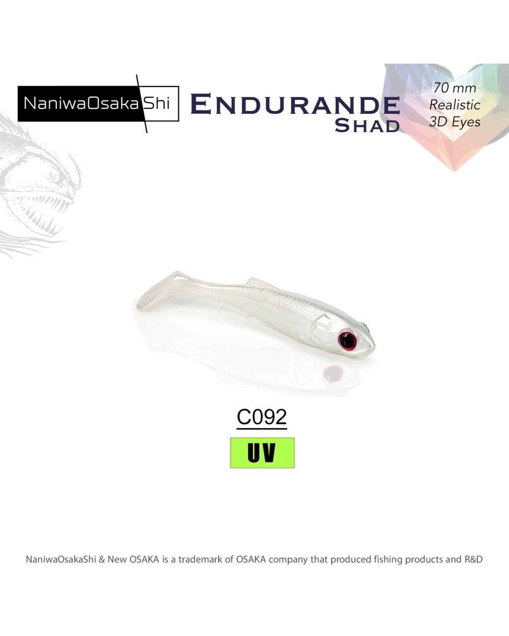 NANIWAOSAKASHI ENDURANDE SHAD 70MM C092 Pearl White NANIWAOSAKASHI ENDURANDE SHAD 70MM C092 Pearl White